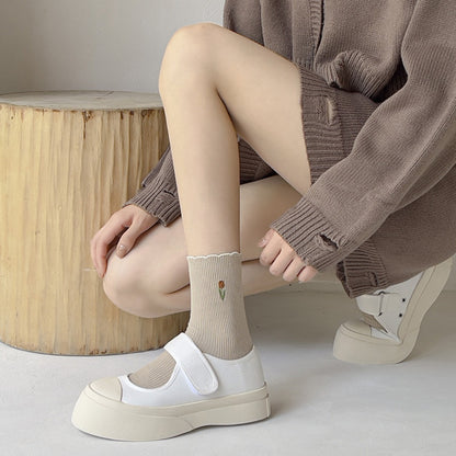 Rufia - Solid-Color Floral Tulip Socks - Sweet & Classic