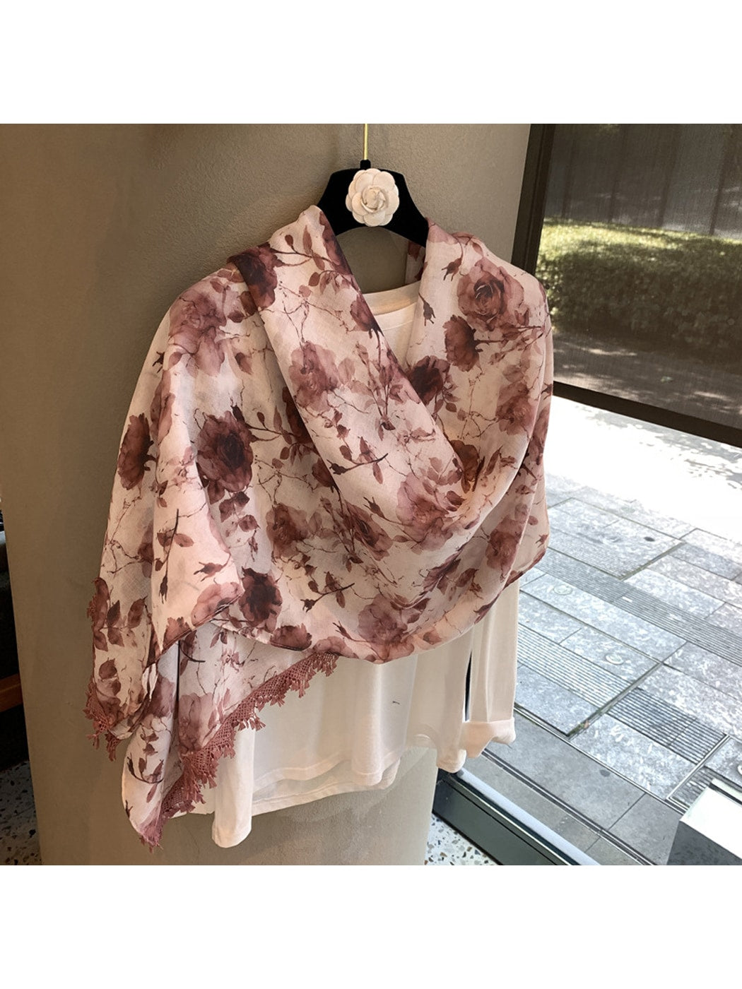 Scarvii - Floral Plain Weave Women's Shawl Scarf