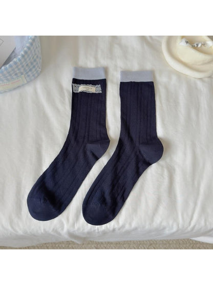 Rufia - Sweet Contrast Ribbed Cuff Crew Socks