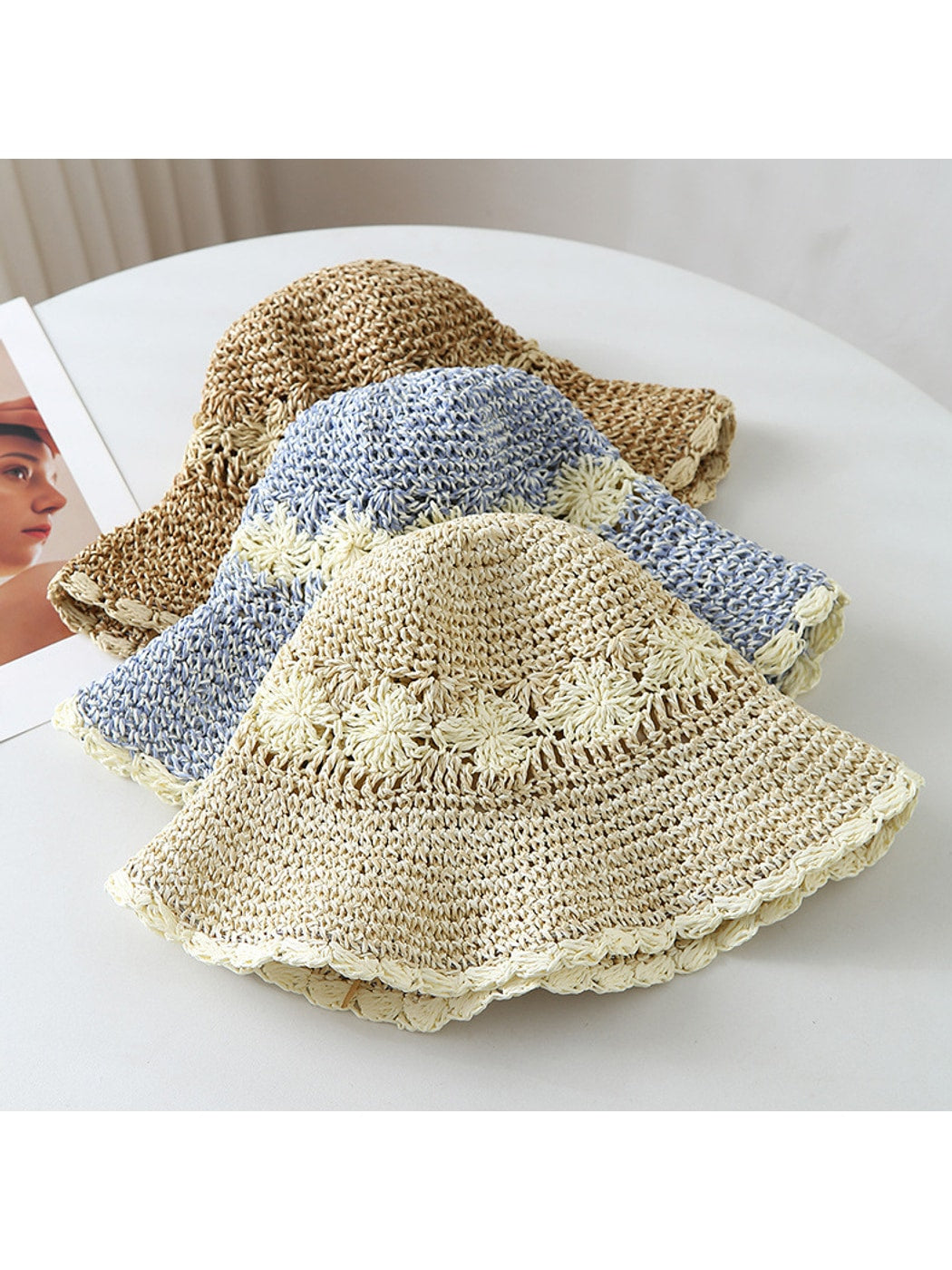 Haila - Women's Floral Openwork Wide Brim Summer Hat