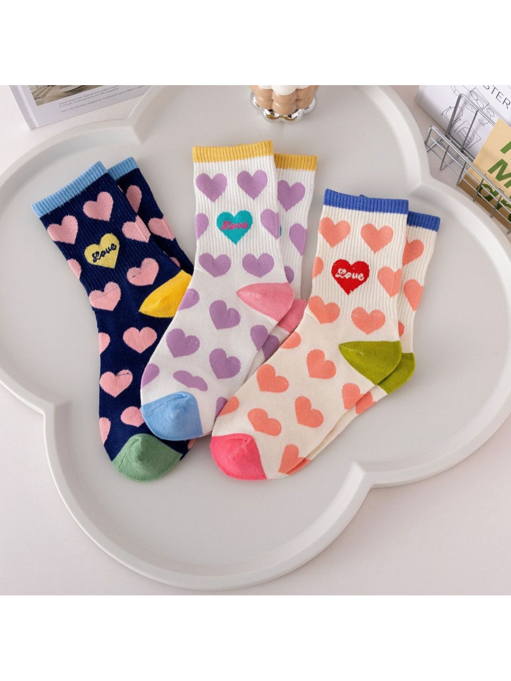 Rufia - Playful Heart Print Crew Socks