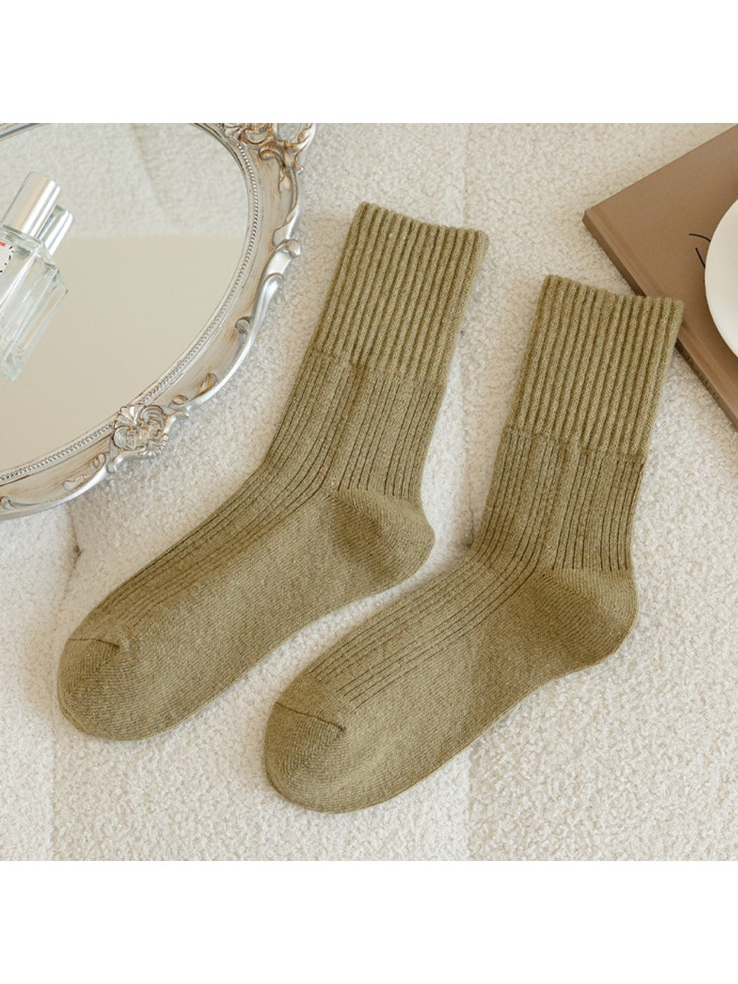 Rufia - Classic Plain Ribbed Casual Crew Socks