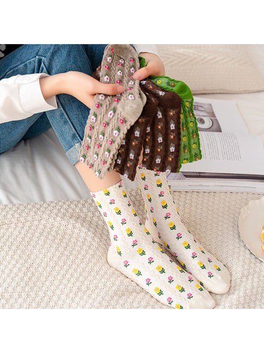 Rufia - Botanical Floral Cable Knit Crew Socks