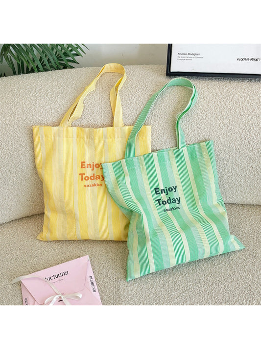 Cosbai casual stripe shopper tote bag with black and white horizontal stripes on a white background