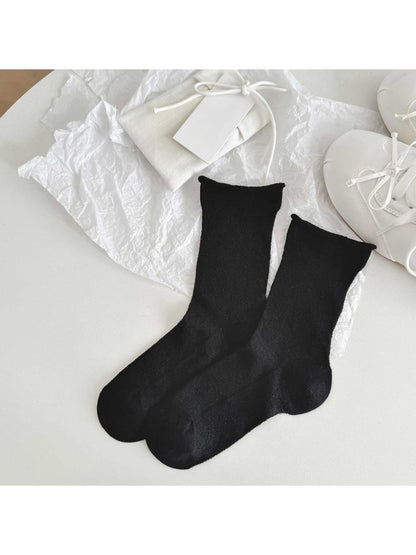 Rufia - Soft Knit Crew Socks with Rolled Cuff