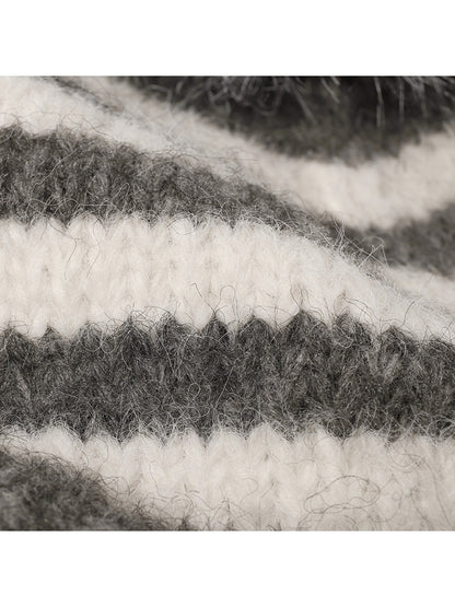 Haila - Striped Pom Ear Flap Knit Winter Hat