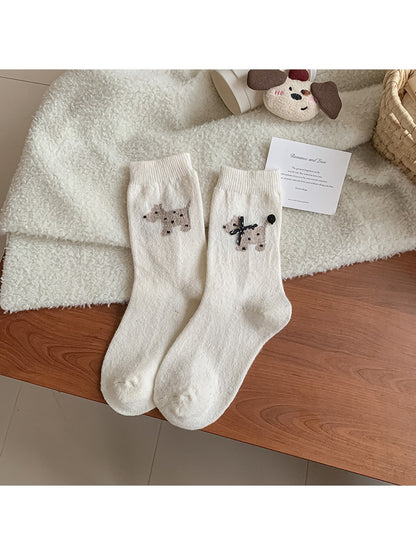 Rufia - Cute Bow Accent Dog Pattern Crew Socks