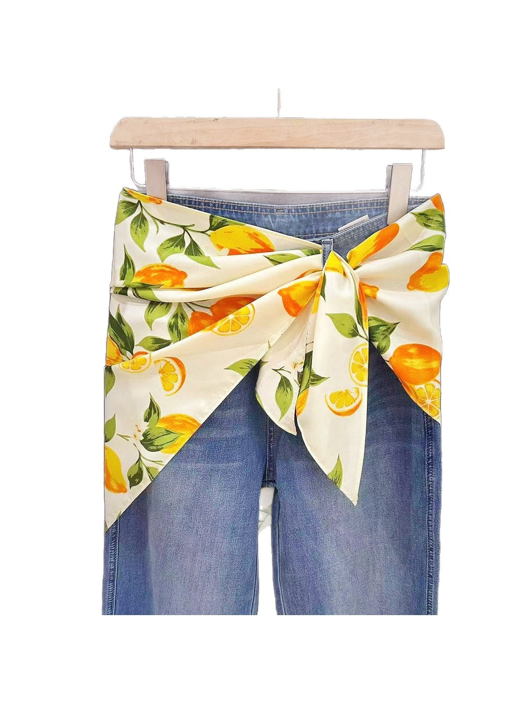 Scarvii - Lemon and Leaf Printed Triangle Scarf
