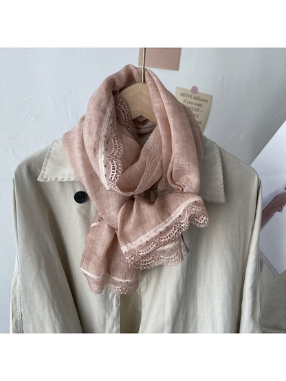 Scarvii - Vintage Lace Trim Minimalist Long Scarf