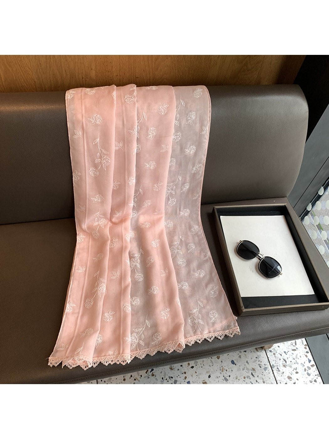 Scarvii - Rose Motif Lace Edge Shawl Scarf