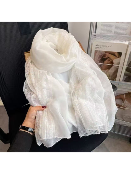 Scarvii - Lace Trim Soft Long Scarf