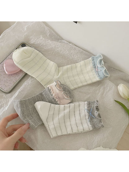 Rufia - Bow Detail Ribbed Women's Crew Socks