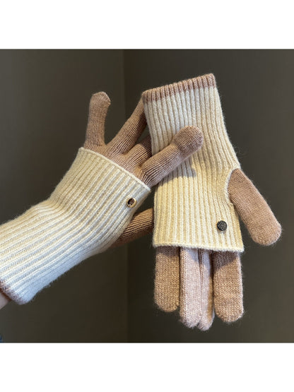 Gloving - Colorblock Ribbed Knit Winter Gloves