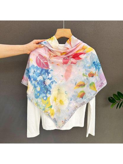 Scarvii - Bright Romantic Floral Printed Square Scarf