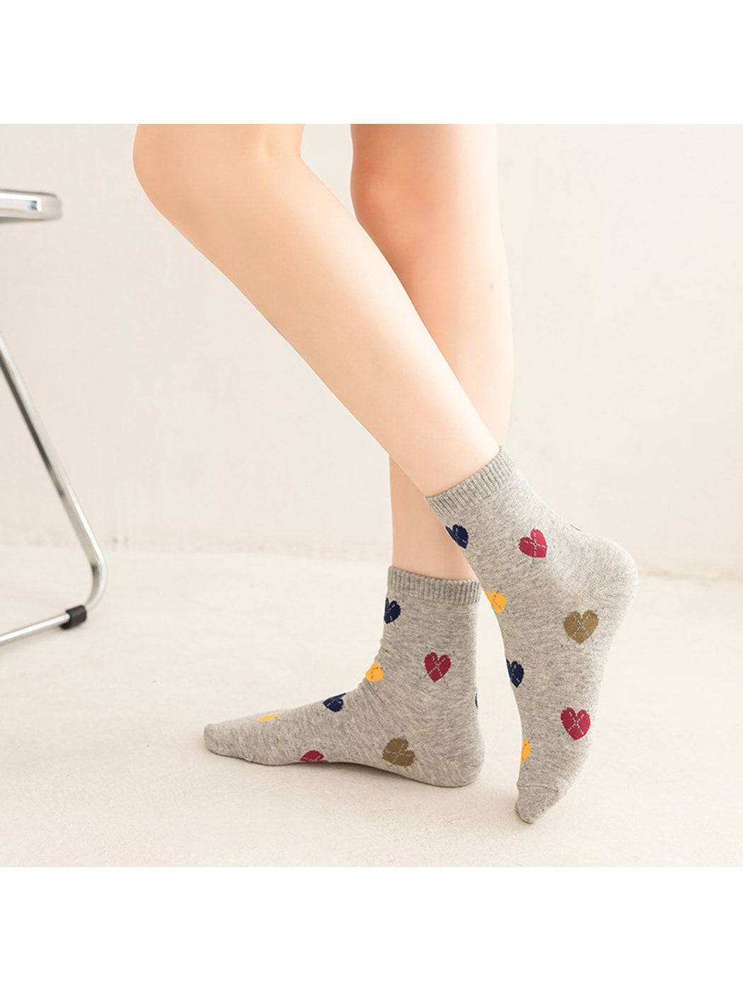 Rufia - Colorful Heart Pattern Casual Crew Socks
