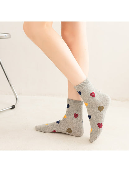 Rufia - Colorful Heart Pattern Casual Crew Socks