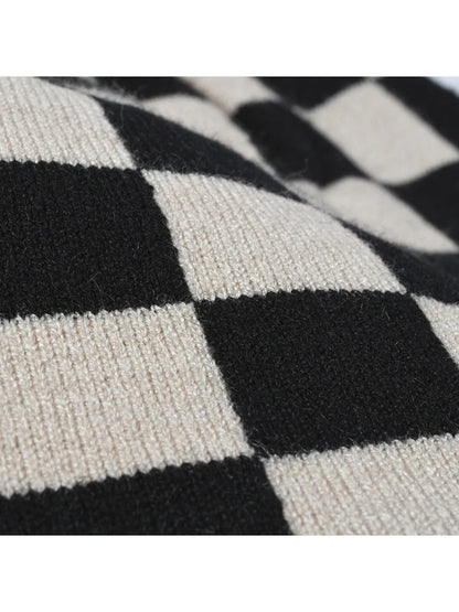 Haila - Checkerboard Cuffed Knit Beanie