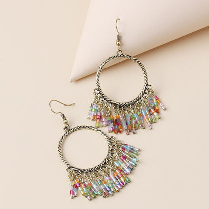 Earwish - Boho Hoop Earrings with Colorful Beaded Fringe