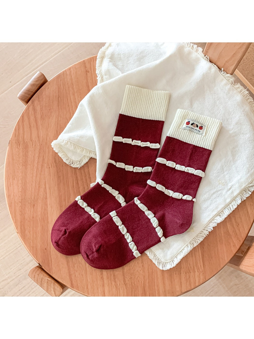 Rufia - Bubble Striped Mid-Calf Socks with Cartoon Label