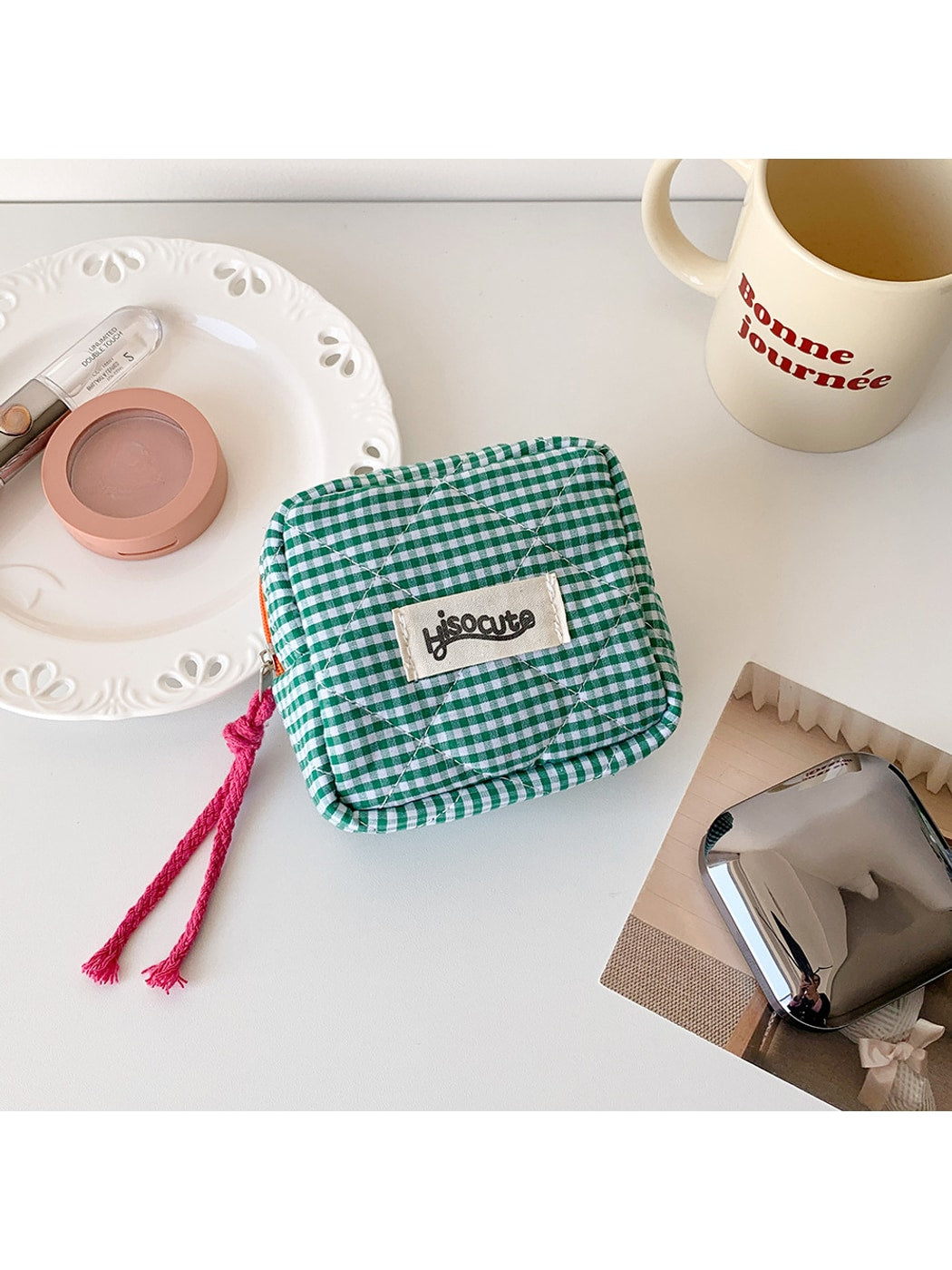 Cosbai - Square Plaid Everyday Storage Zipper Pouch Bag