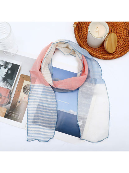 Scarvii - Striped Color Block Narrow Long Scarf