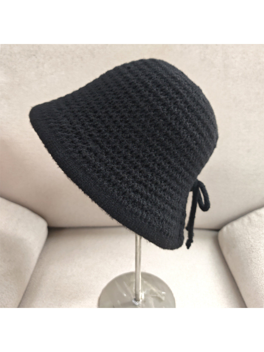 Haila - Openwork Knit Tie Strap Bonnet