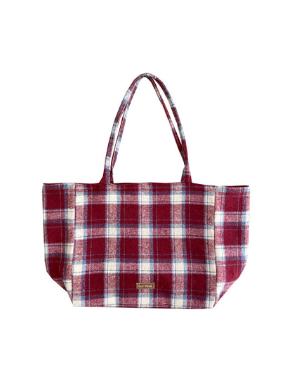Cosbai – Dual-Side Tote Bag with Plaid Pattern