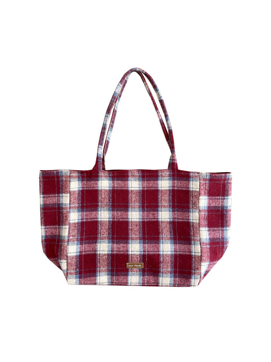 Cosbai – Dual-Side Tote Bag with Plaid Pattern