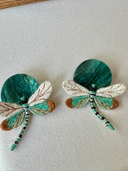Earwish - Vintage Green Earrings with Dragonfly Shaped