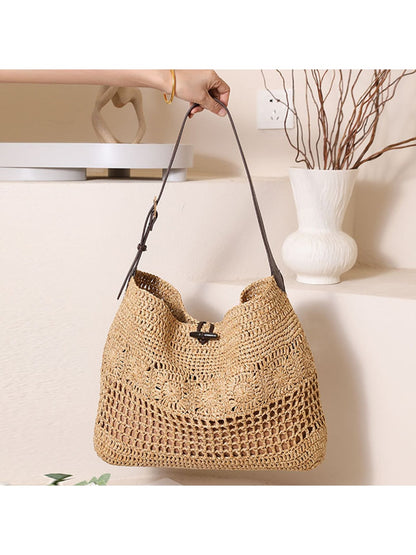 Cosbai - Openwork Design Woven Shoulder Bag