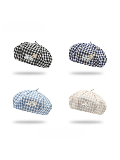 Haila - Round Crown No-Brim Plaid Beret