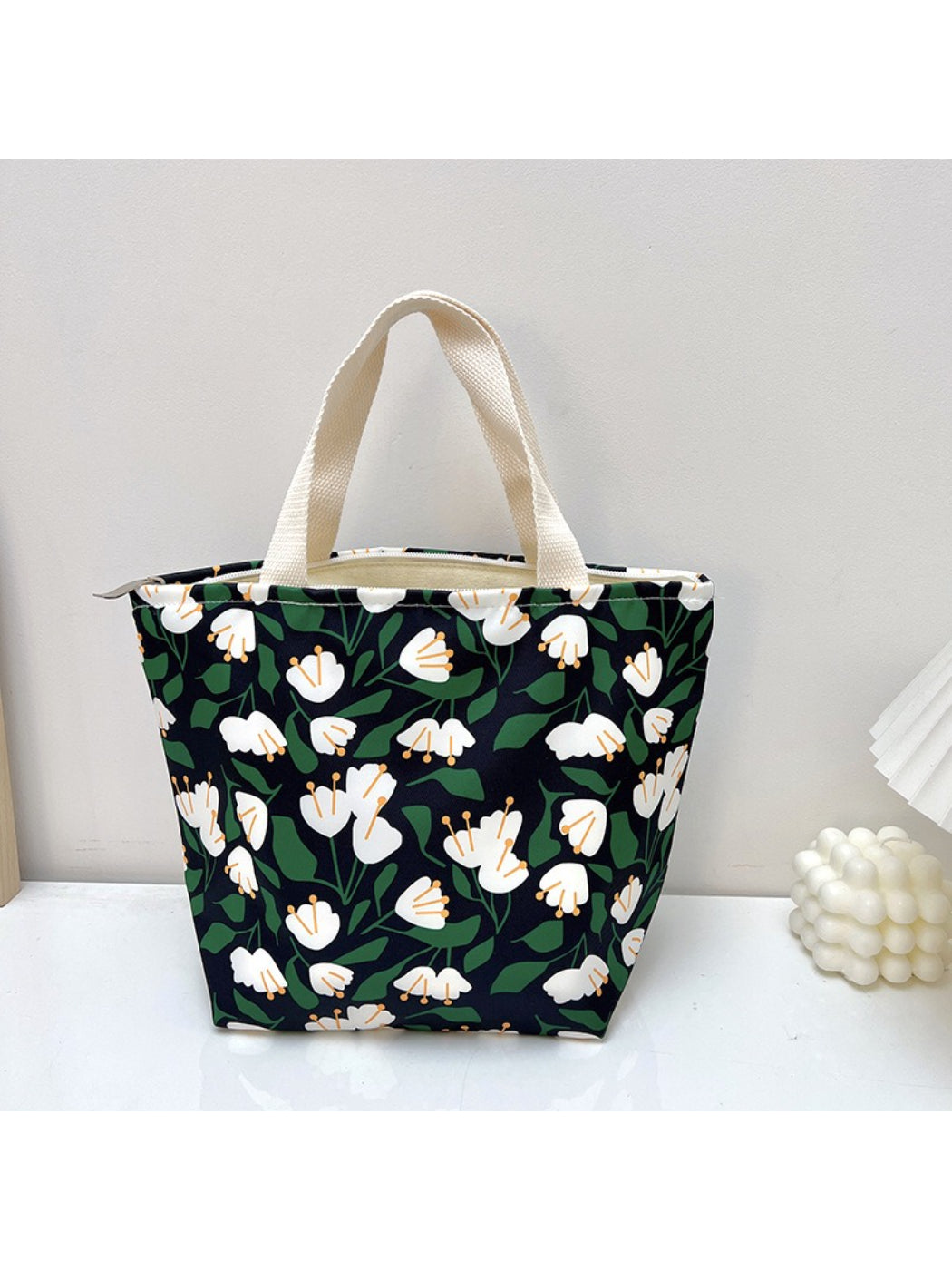 Cosbai animal print lunch tote bag with top handle visible