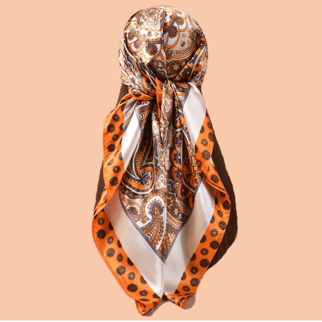 Scarvii - Vintage Paisley Orange Blue Square Scarf