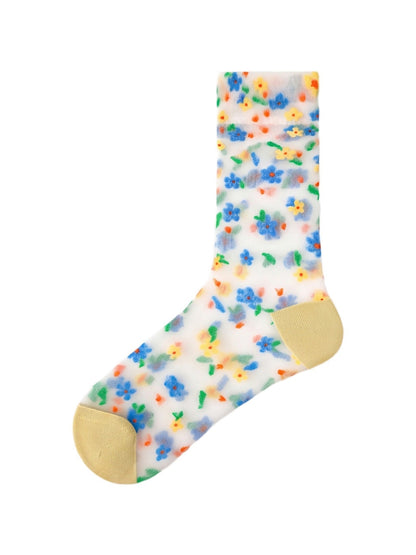 Rufia - Colorful Sheer Floral Stripe Crew Socks