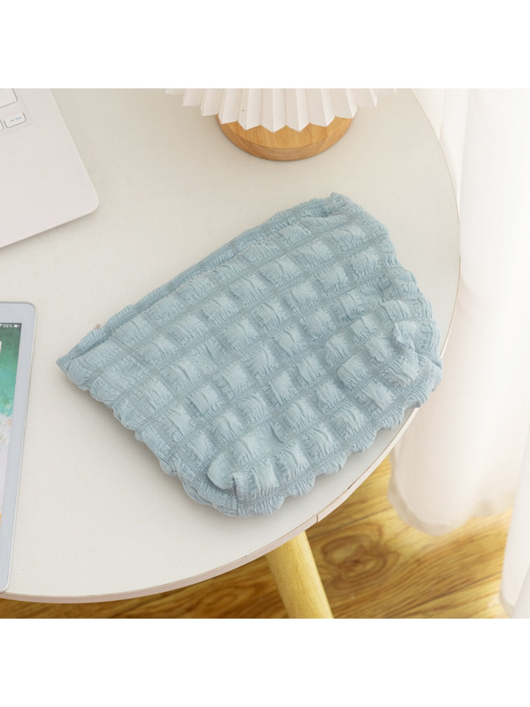 Cosbai - Puff-textured Solid Color and Stripes Zip Pouch