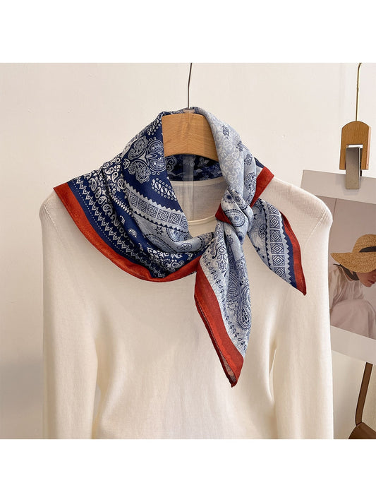 Scarvii - Vintage Colorblock Paisley Printed Square Scarf