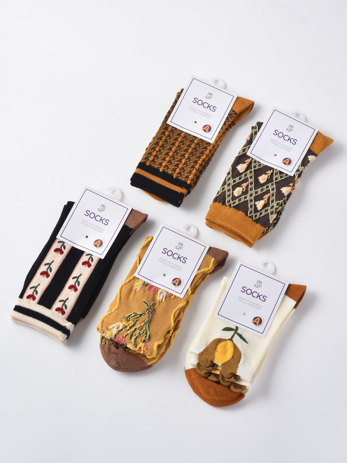 Rufia - Retro Tulip Garden Jacquard Crew Socks