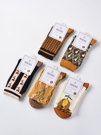 Rufia - Retro Tulip Garden Jacquard Crew Socks