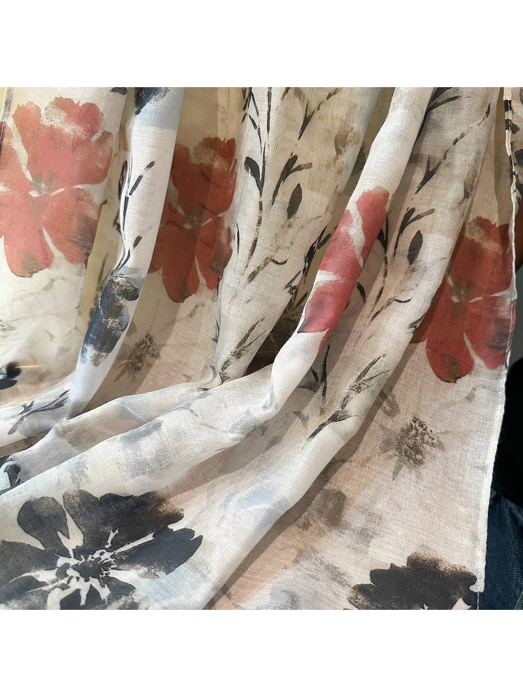 Scarvii - Vintage Floral Print Lace Trim Summer Wrap Scarf
