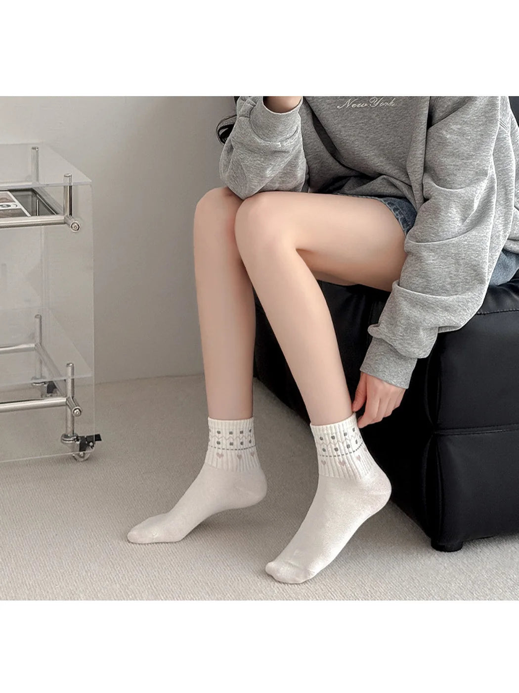 Rufia - Heart and Geometric Ribbed-Cuff Ankle Socks