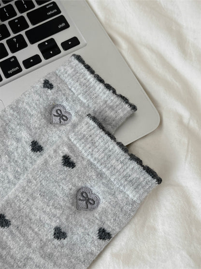 Rufia – Sweet Mid-Calf Socks with Heart & Bow Print