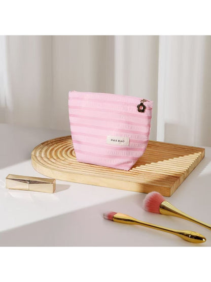 Cosbai - Striped Zipper Makeup Organizer Bag
