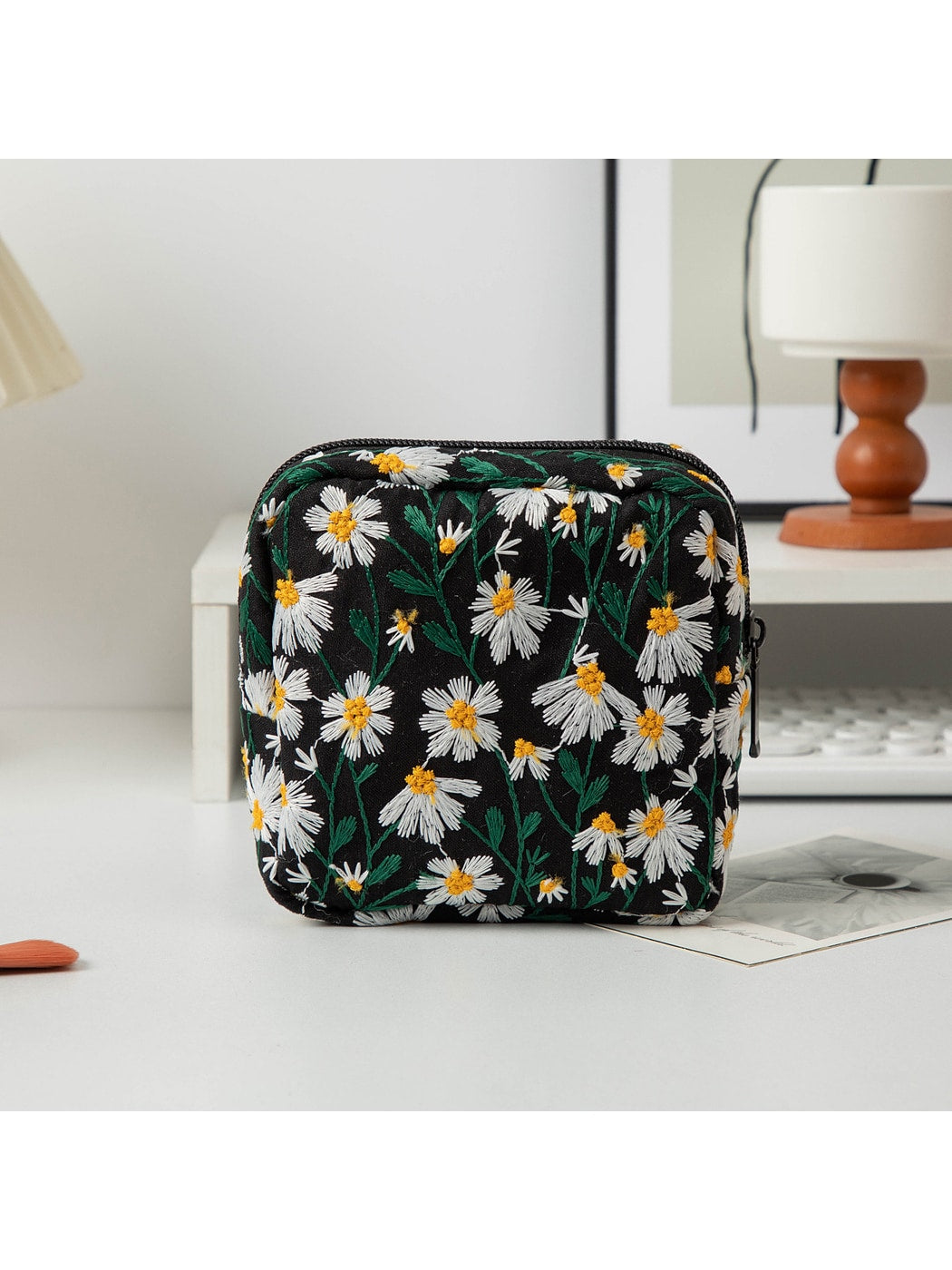 Cosbai - Elegant Floral Embroidery Cosmetic Organizer Bag