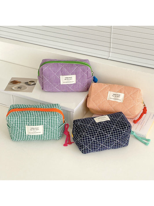 Cosbai colorful grid quilted cosmetic pouch on white background