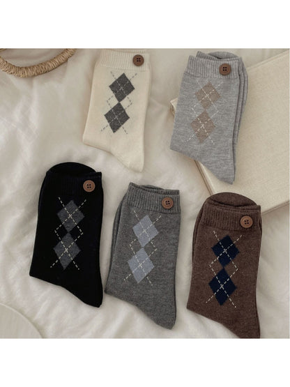 Rufia - Argyle Crew Socks with Button Detail