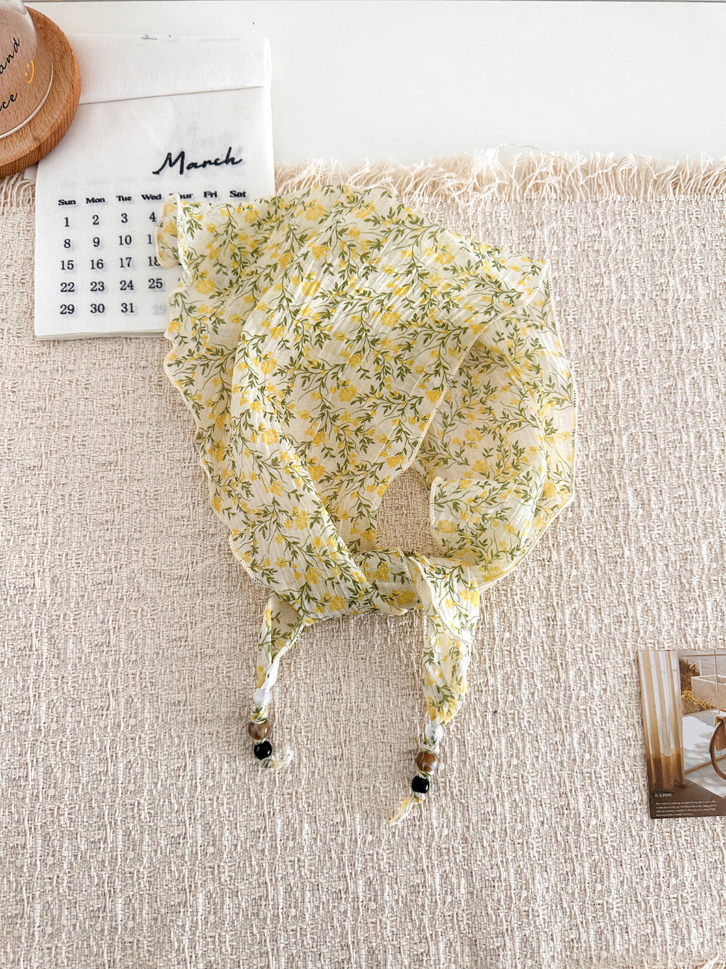 Scarvii - Floral Print Beaded Tie Scarf