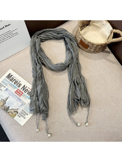 Scarvii - Elegant Solid Color Pleated Beaded Scarf