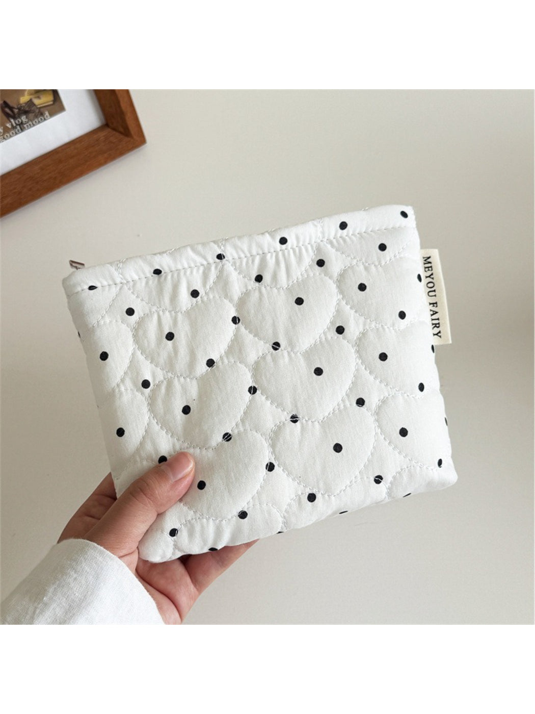 Cosbai Quilted Dot Cosmetic Bag laying flat with visible quilted dot pattern