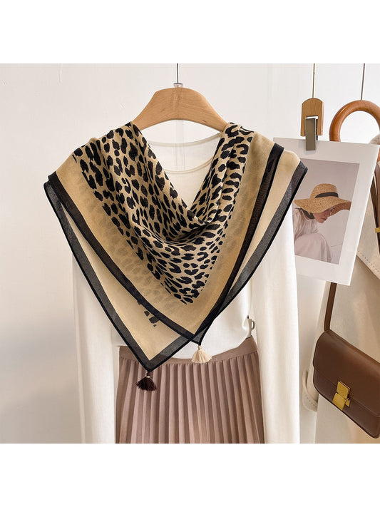 Scarvii - Leopard Print Contrast Border Square Scarf