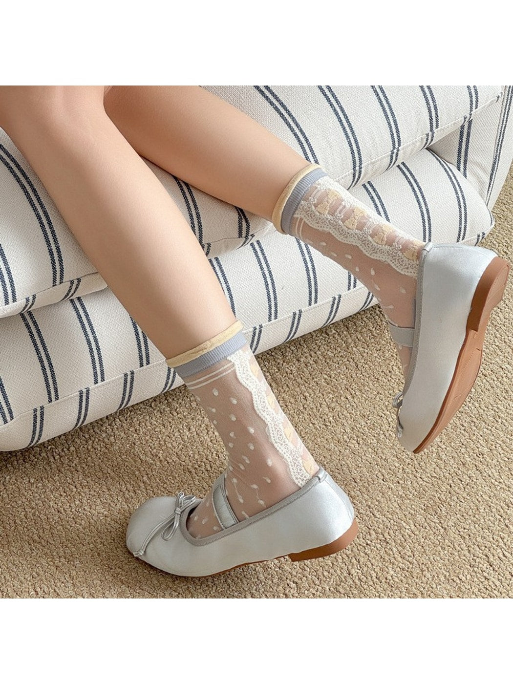 Rufia - Polka Dot Lace Trim Crew Socks